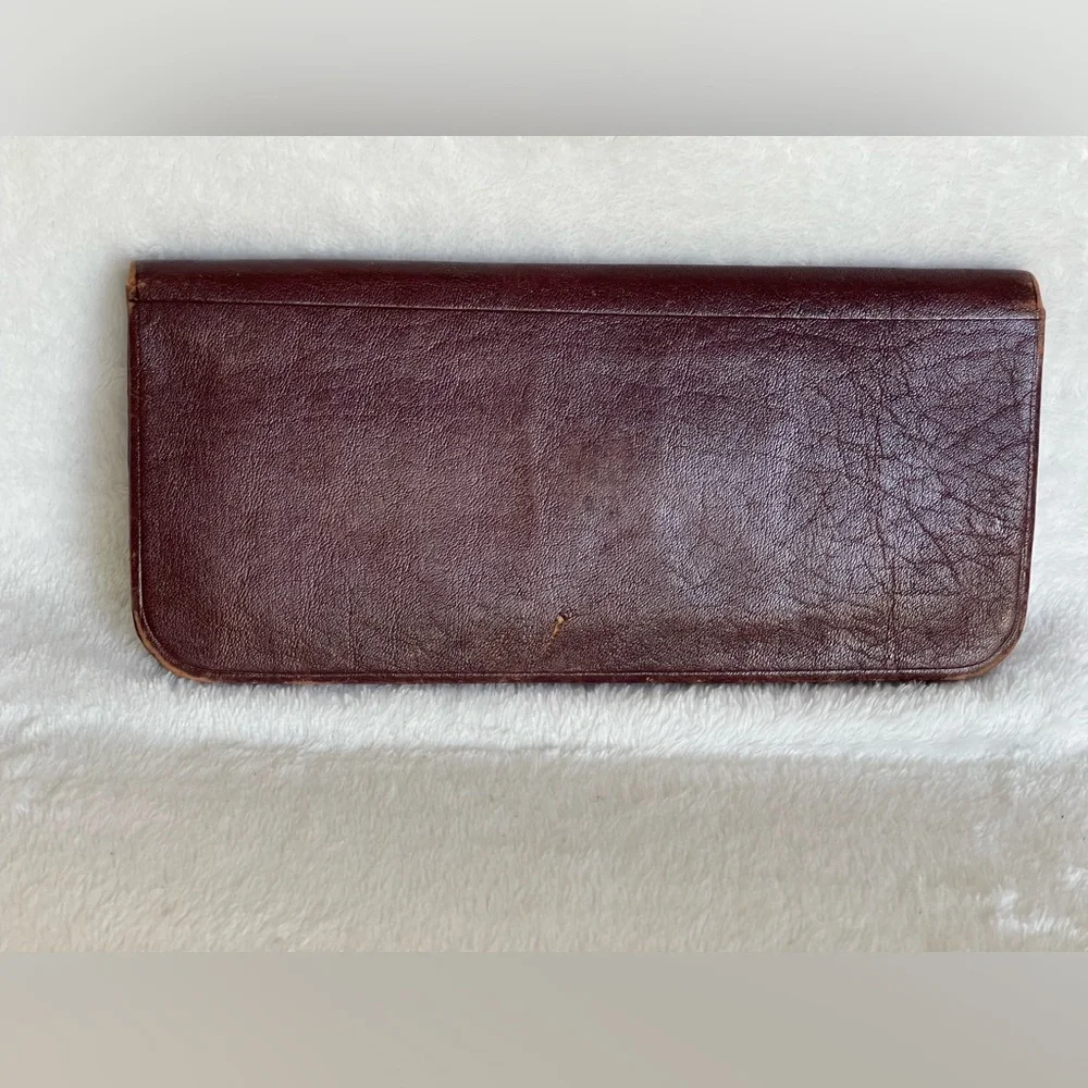 Antique All Leather Strongly Stitched accordion billfold wallet train ticket